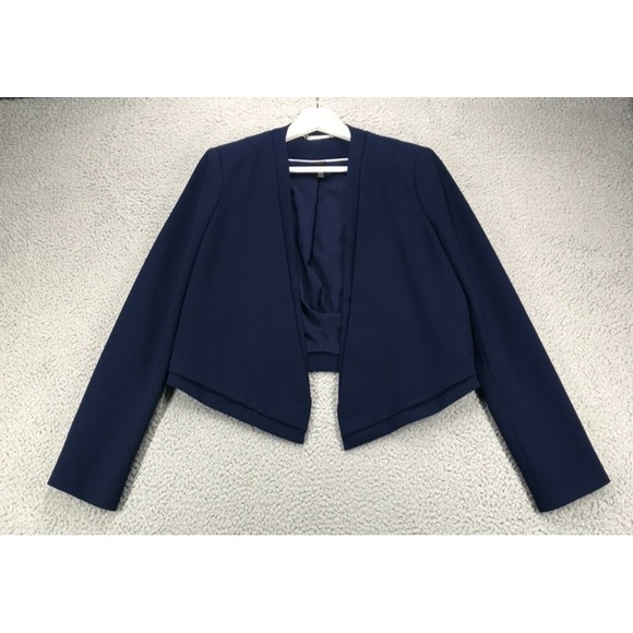 WHBM Blazer Womens Size 2 Navy Blue Long Sleeve Open Cropped Soft Drape Jacket - Picture 1 of 16